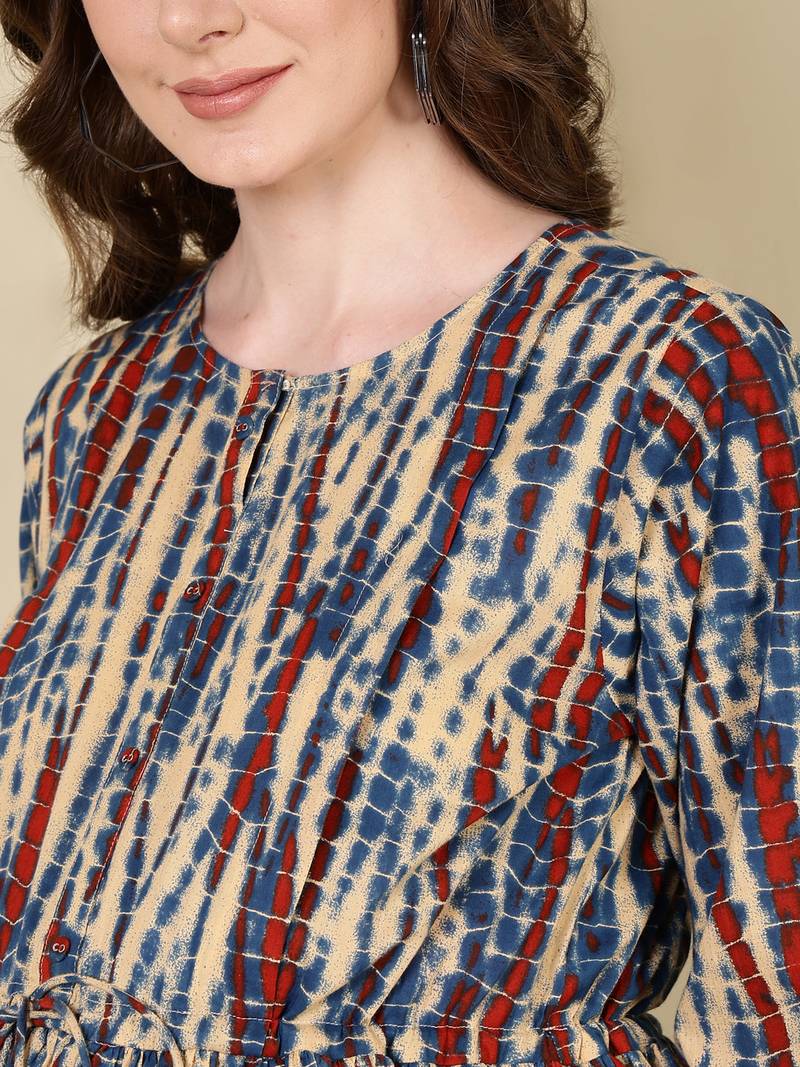 Multicolor cotton printed maternity dress for women
