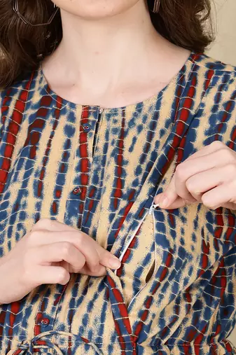 Multicolor cotton printed maternity dress for women