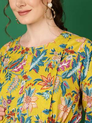 Yellow cotton printed maternity dress for women 3