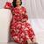 Yellow cotton printed maternity dress for women