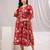 Red cotton printed maternity dress for women