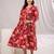 Red cotton printed maternity dress for women
