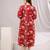 Red cotton printed maternity dress for women