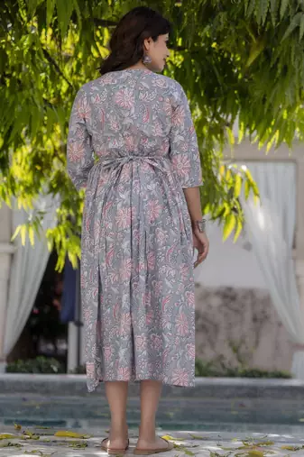 Red cotton printed maternity dress for women