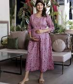 Lavender cotton printed maternity dress for women