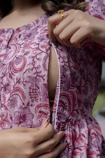 Lavender cotton printed maternity dress for women