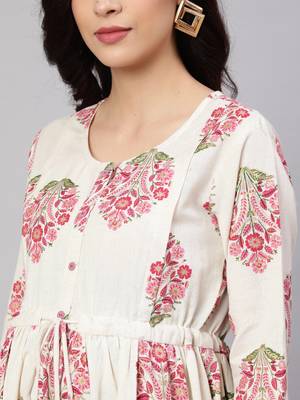 Off white cotton printed maternity dress for women 2