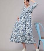 Off white cotton printed maternity dress for women
