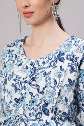 Off white cotton printed maternity dress for women