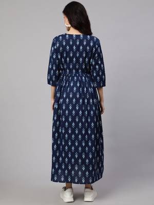 Off white cotton printed maternity dress for women 5
