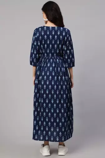 Off white cotton printed maternity dress for women