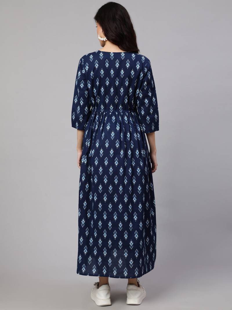 Off white cotton printed maternity dress for women