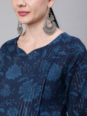 Navy blue cotton printed maternity dress for women 3