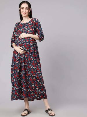 Multicolor cotton printed maternity dress for women 1