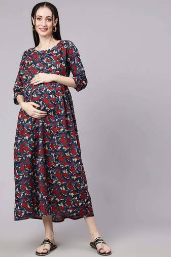 Multicolor cotton printed maternity dress for women
