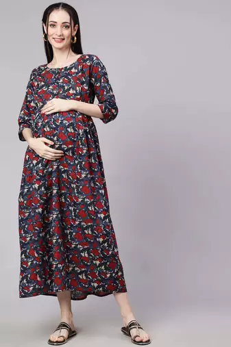 Multicolor cotton printed maternity dress for women