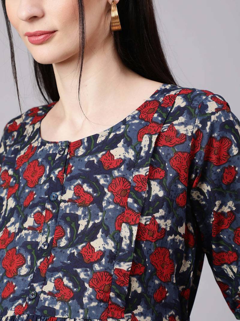 Multicolor cotton printed maternity dress for women