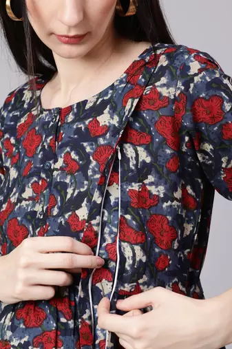 Multicolor cotton printed maternity dress for women