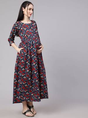 Multicolor cotton printed maternity dress for women 4
