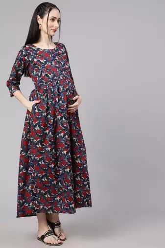 Multicolor cotton printed maternity dress for women
