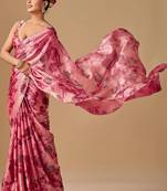 Pink tie and dye embroidered organza saree