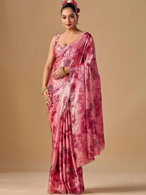 Pink tie and dye embroidered organza saree 2