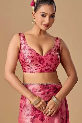 Pink tie and dye embroidered organza saree