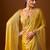 Yellow embellished zari silk blend heavy work saree