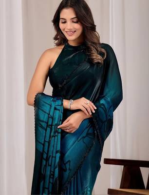 Teal floral beads and stones organza saree 2