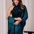 Teal floral beads and stones organza saree