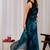 Teal floral beads and stones organza saree