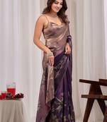 Purple floral beads and stones organza saree
