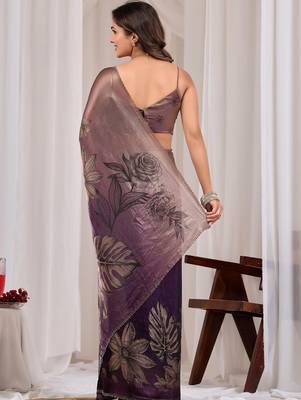 Purple floral beads and stones organza saree 4