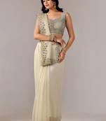 Cream embroidered  chiffon saree