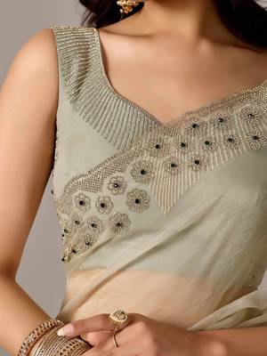 Cream embroidered  chiffon saree 2