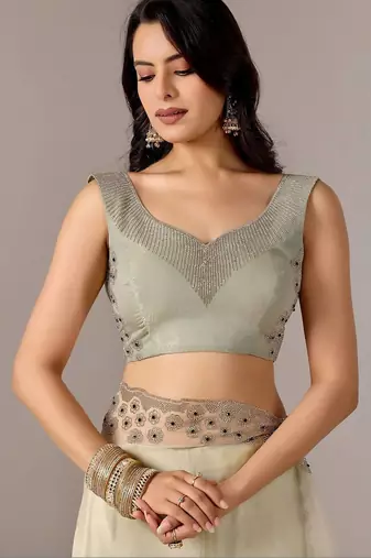 Cream embroidered  chiffon saree