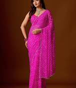 Pink leheriya beads and stones  chiffon saree