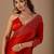 Red embellished sequinned organza saree with unstitched blouse piece