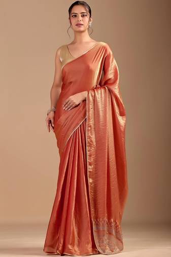 Copper embellished sequinned organza heavy work saree
