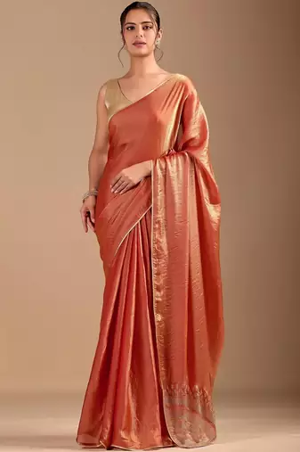 Copper embellished sequinned organza heavy work saree