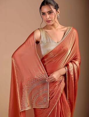 Copper embellished sequinned organza heavy work saree 2