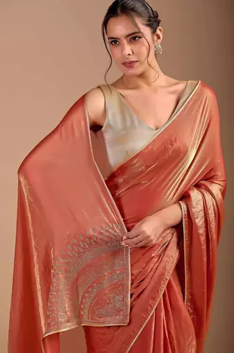 Copper embellished sequinned organza heavy work saree
