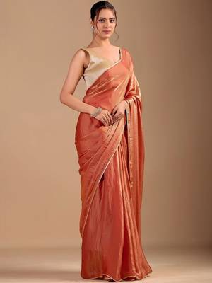 Copper embellished sequinned organza heavy work saree 3