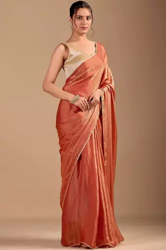 Copper embellished sequinned organza heavy work saree