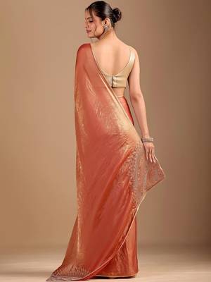 Copper embellished sequinned organza heavy work saree 4