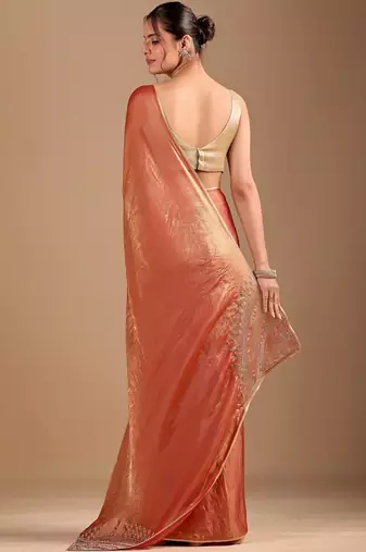 Copper embellished sequinned organza heavy work saree