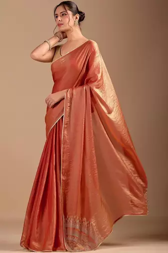 Copper embellished sequinned organza heavy work saree