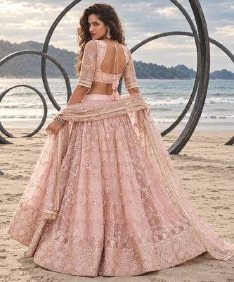LIGHT ONION NET THREAD WITH ZARI AND SEQUIN WORK FESTIVE LEHENGA CHOLI 2