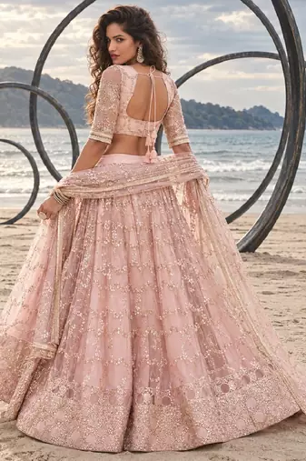 LIGHT ONION NET THREAD WITH ZARI AND SEQUIN WORK FESTIVE LEHENGA CHOLI