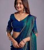 Blue embellished beads and stones organza heavy work saree